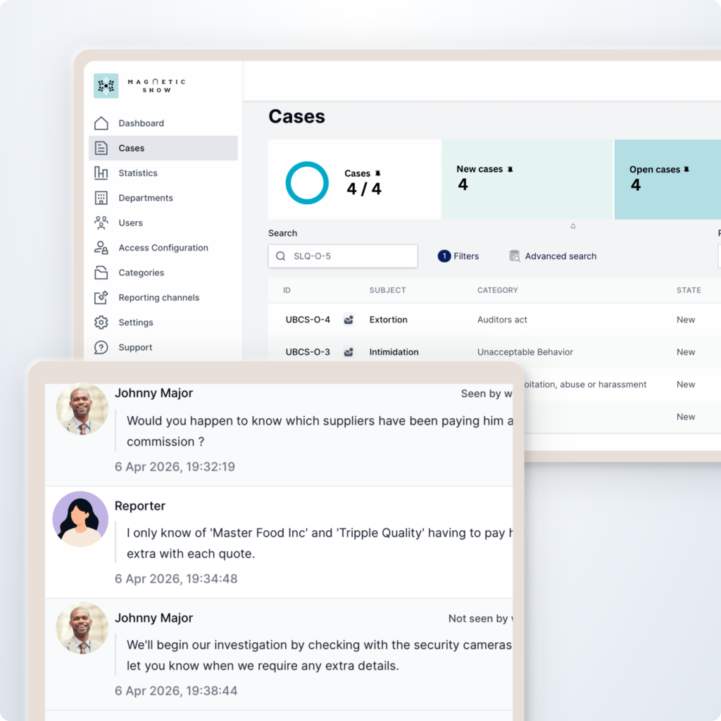 magnetic snow whistleblower software dashboard and two way reporting